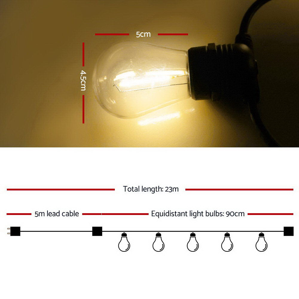 Warm White Festoon Lights, 23m, 20 Bulbs