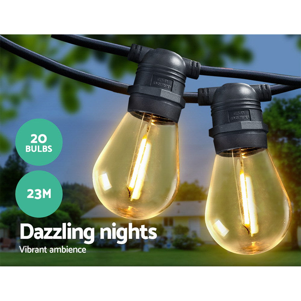 Warm White Festoon Lights, 23m, 20 Bulbs