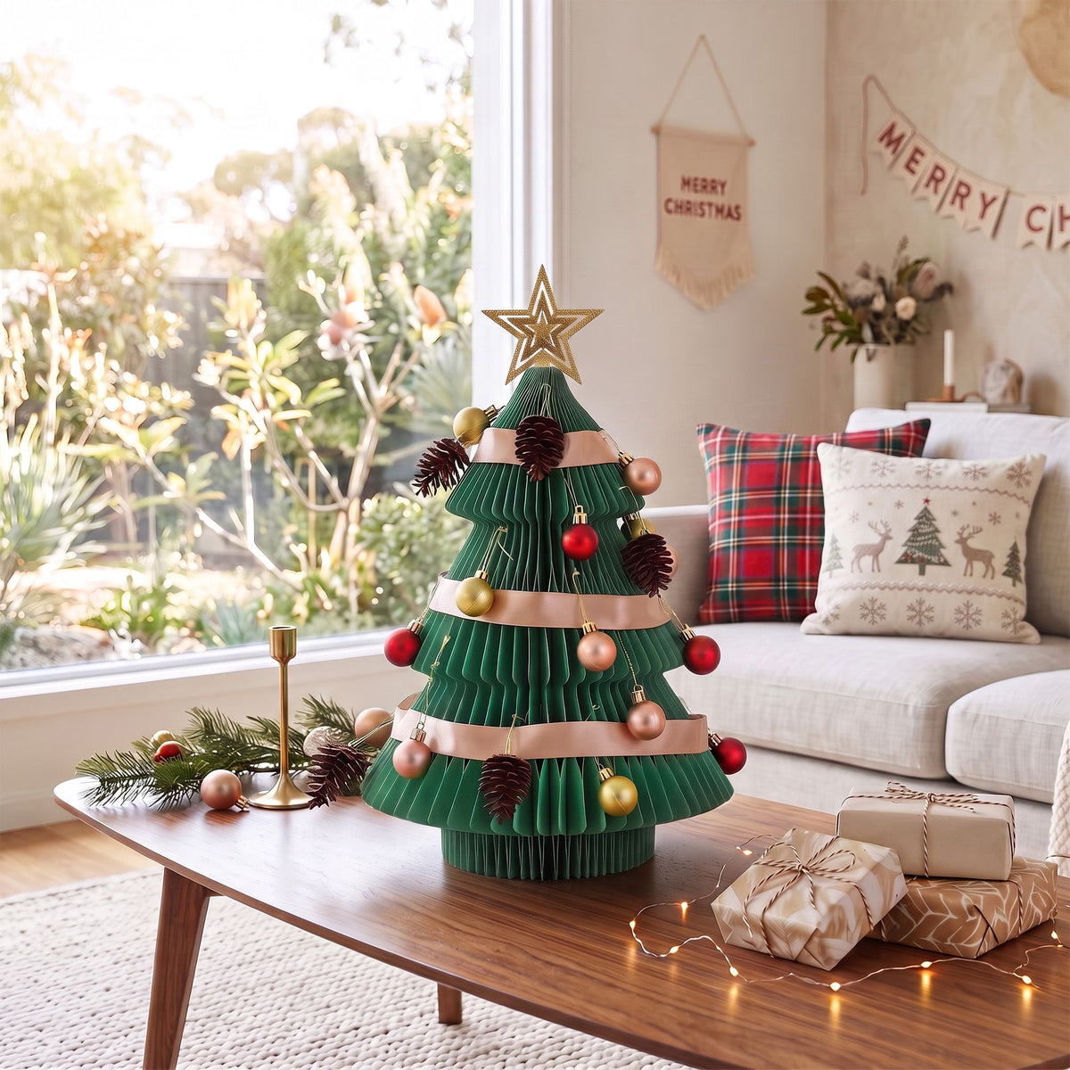 Folding Paper Tabletop Tree, 47cm, Green