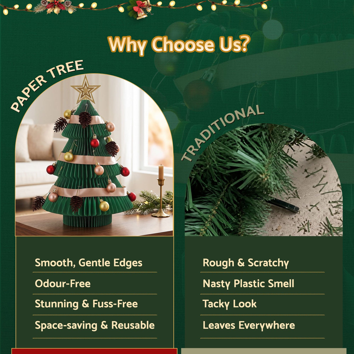 Folding Paper Tabletop Tree, 47cm, Green