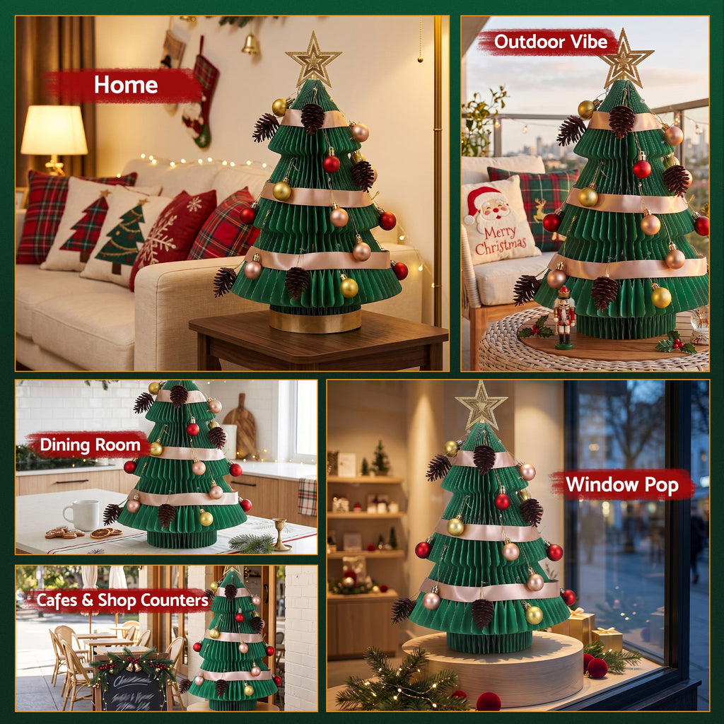Folding Paper Tabletop Tree, 47cm, Green