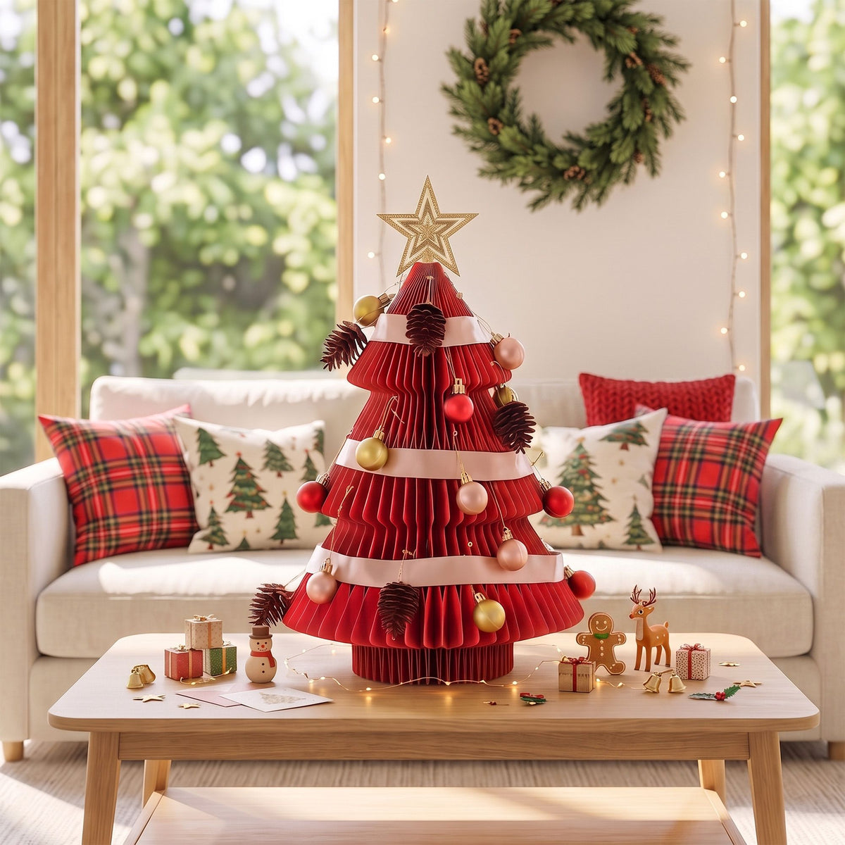 Folding Paper Tabletop Tree, 47cm, Red