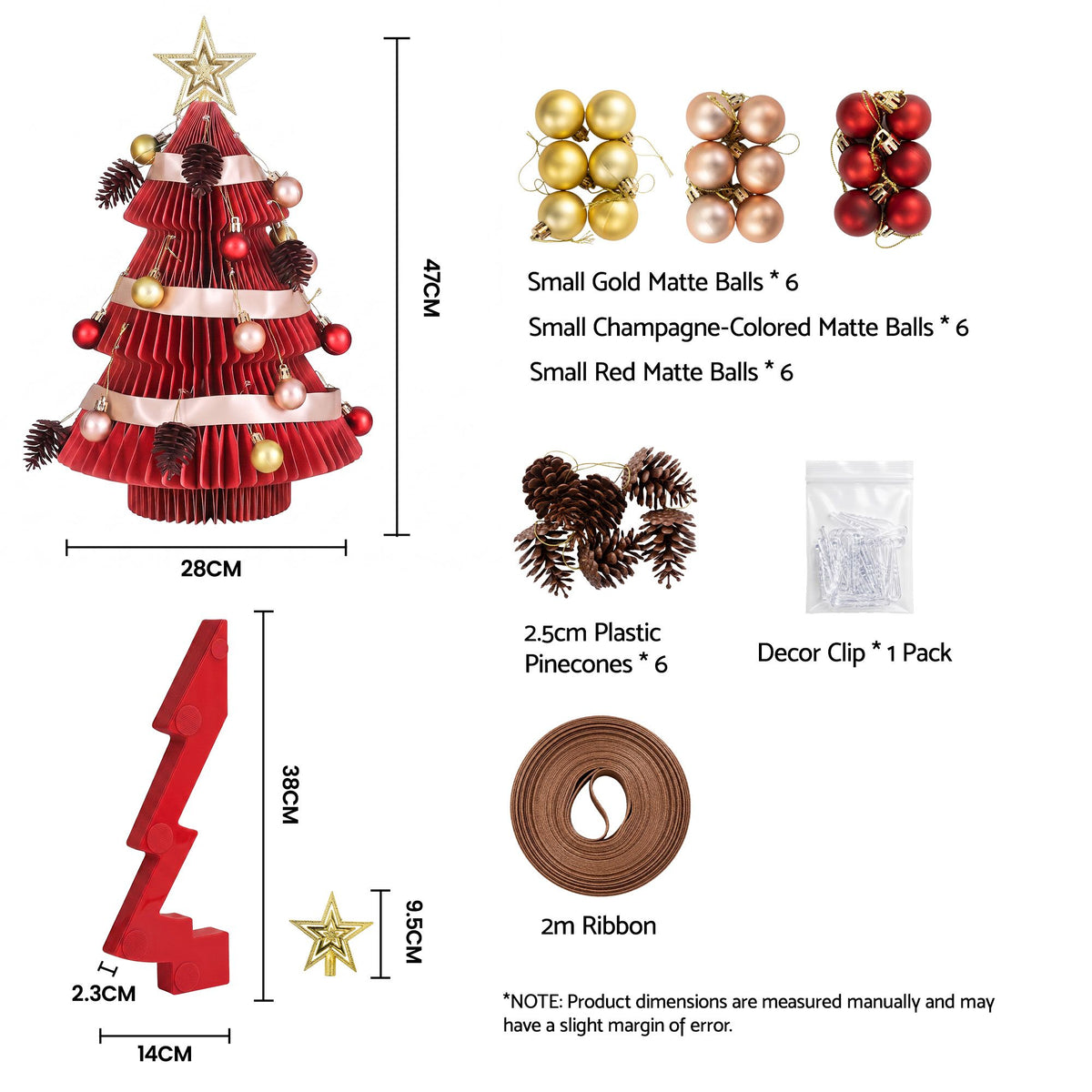 Folding Paper Tabletop Tree, 47cm, Red