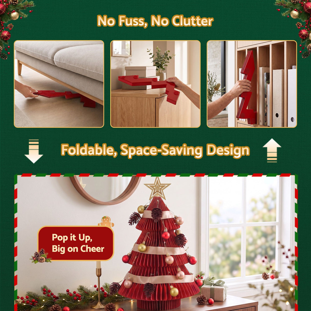 Folding Paper Tabletop Tree, 47cm, Red