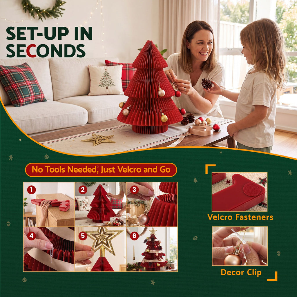 Folding Paper Tabletop Tree, 47cm, Red