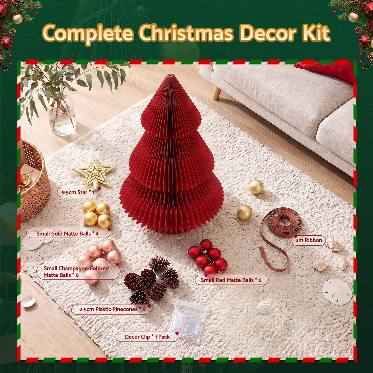 Folding Paper Tabletop Tree, 47cm, Red