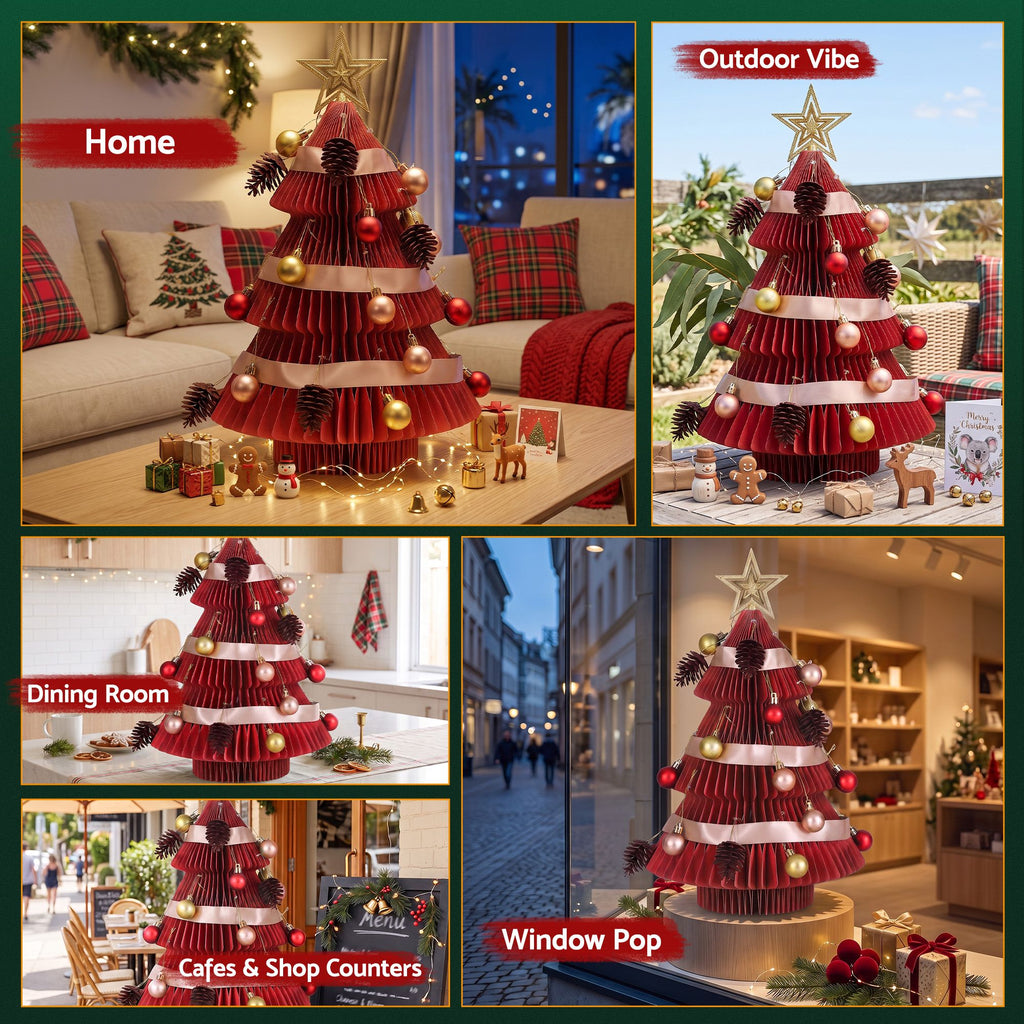 Folding Paper Tabletop Tree, 47cm, Red