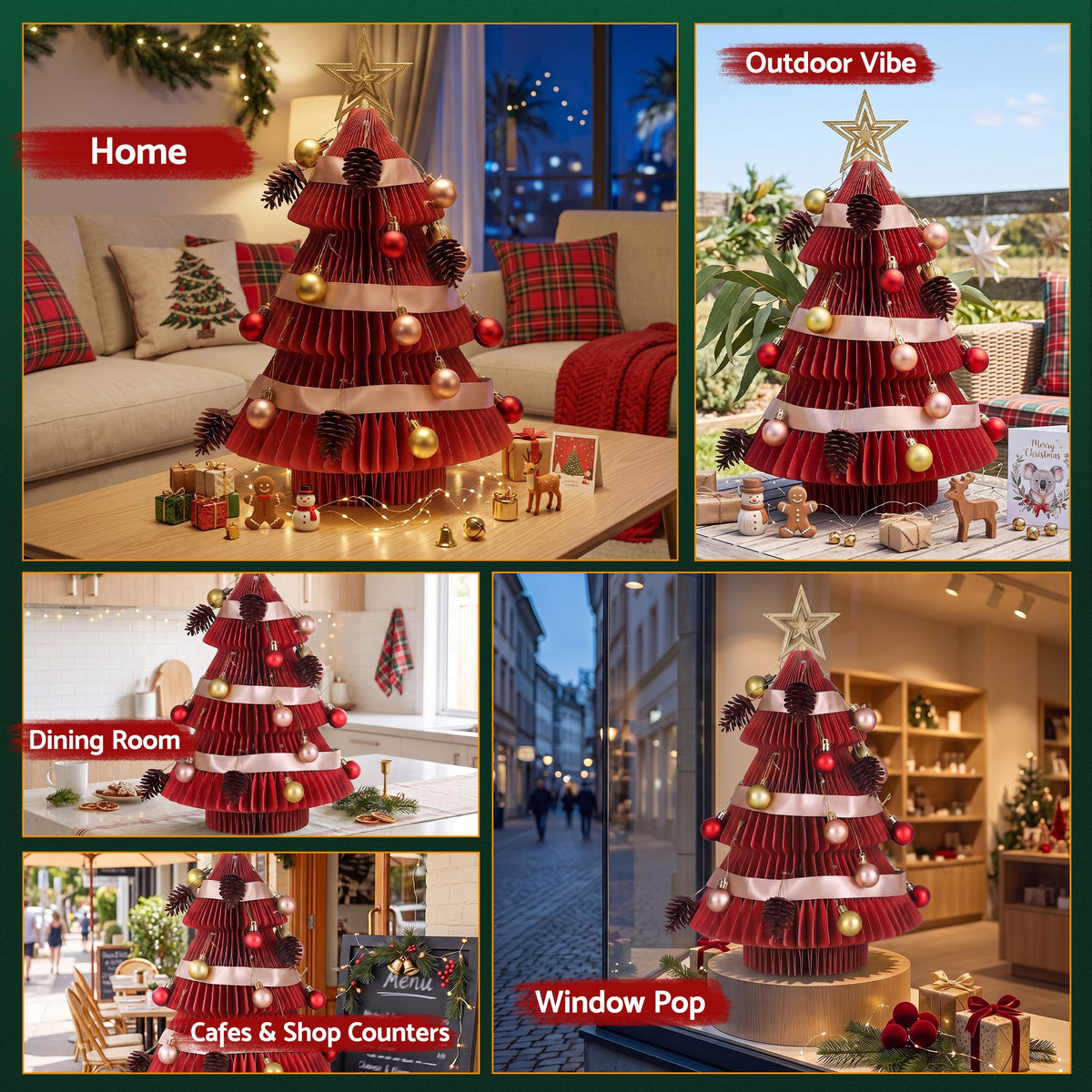 Folding Paper Tabletop Tree, 47cm, Red