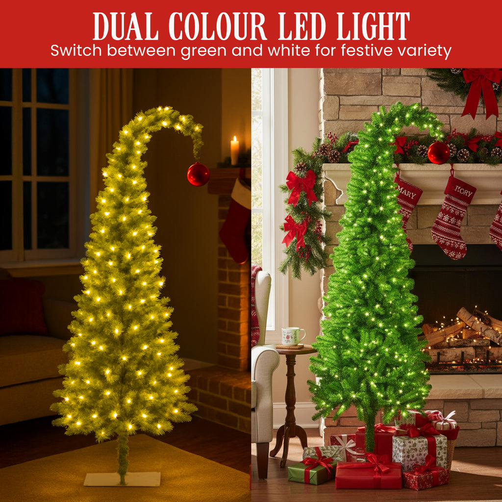 Curved-Top Pre-Lit Christmas Tree, 1.2m, Green and White LEDs