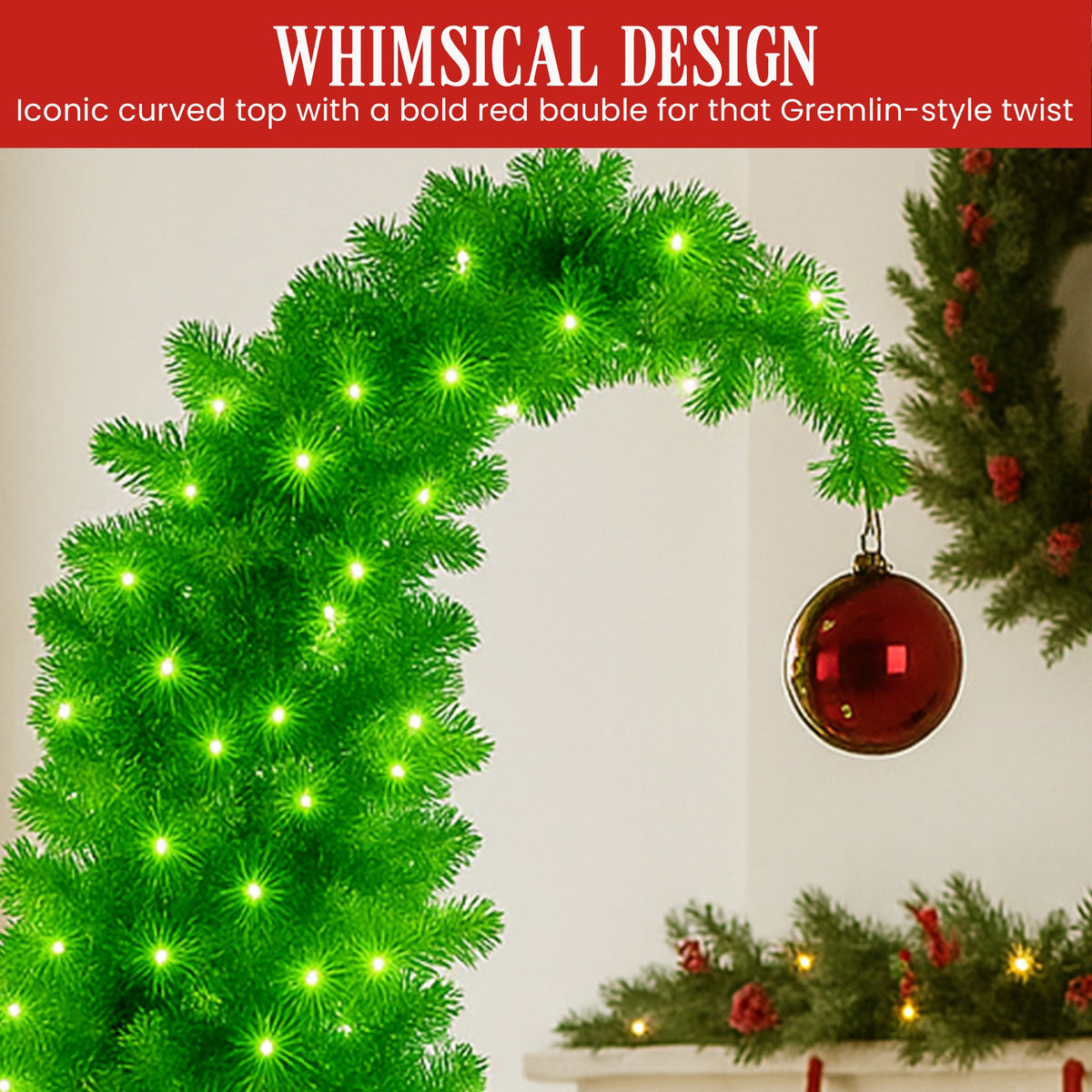 Curved-Top Pre-Lit Christmas Tree, 1.2m, Green and White LEDs