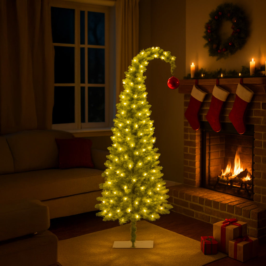 Curved-Top Pre-Lit Christmas Tree, 1.2m, Green and White LEDs