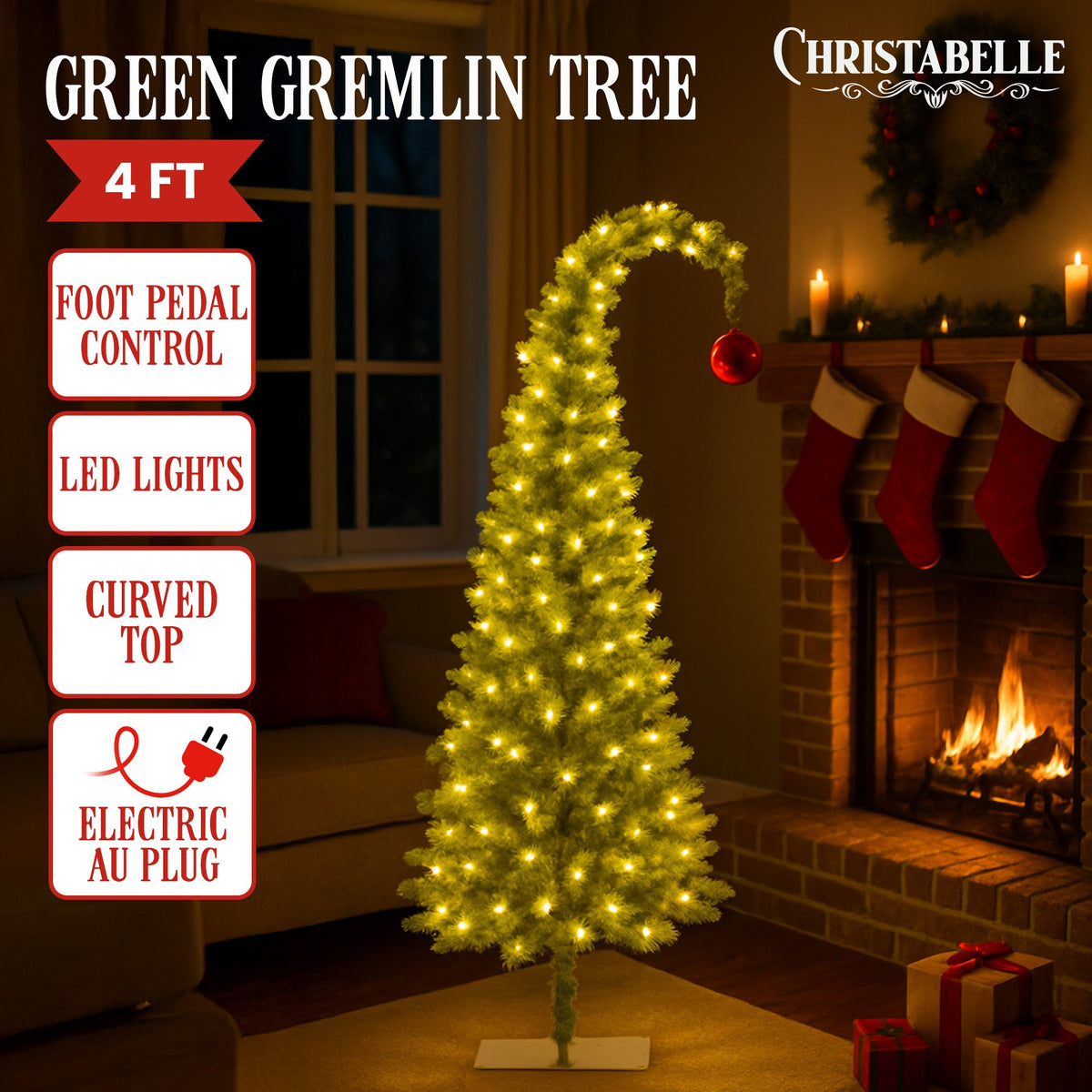 Curved-Top Pre-Lit Christmas Tree, 1.2m, Green and White LEDs