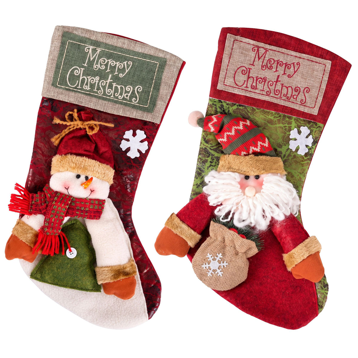 Plush Santa and Snowman Stockings, Set of 2