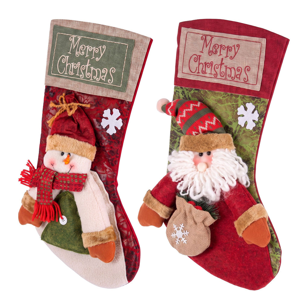 Plush Santa and Snowman Stockings, Set of 2