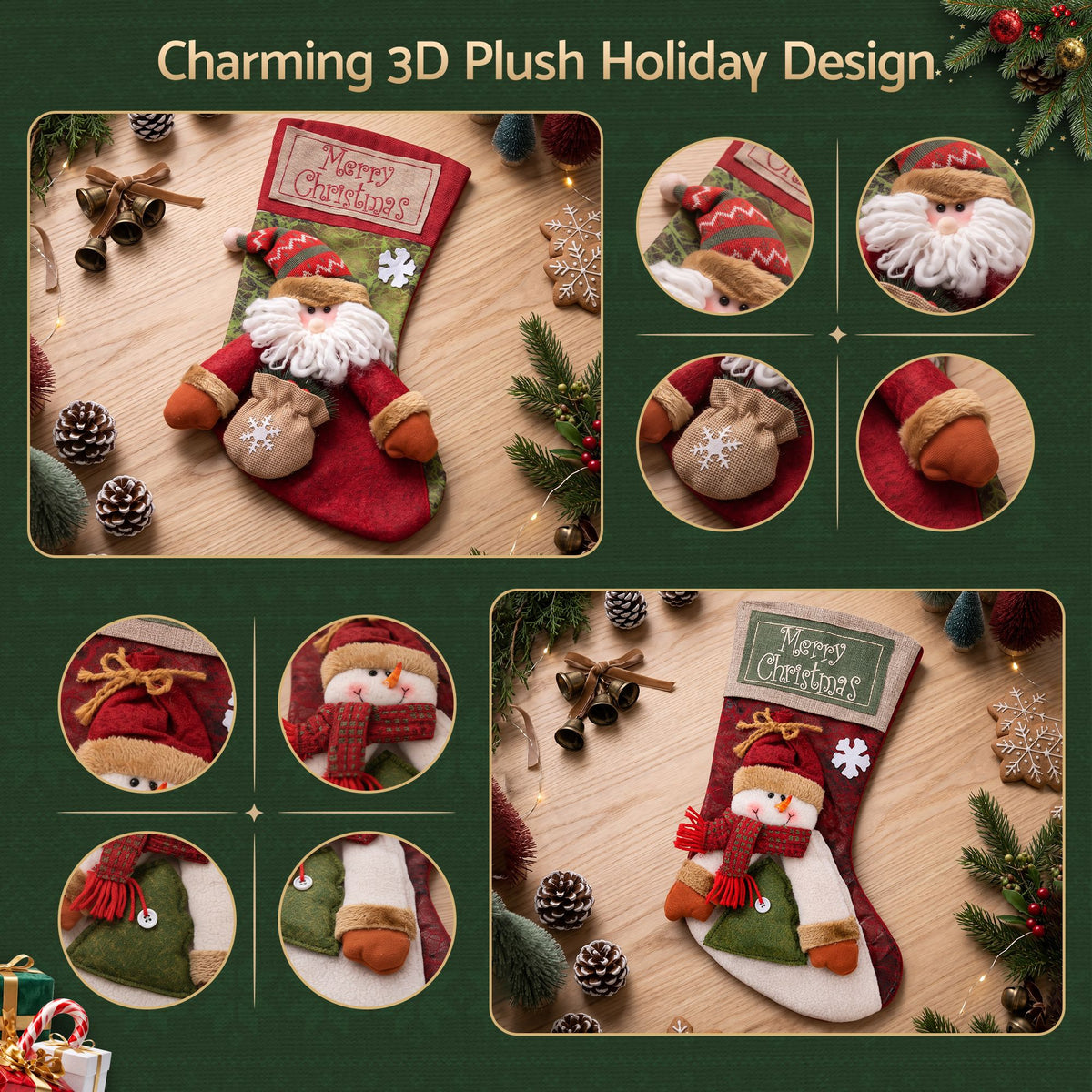 Plush Santa and Snowman Stockings, Set of 2