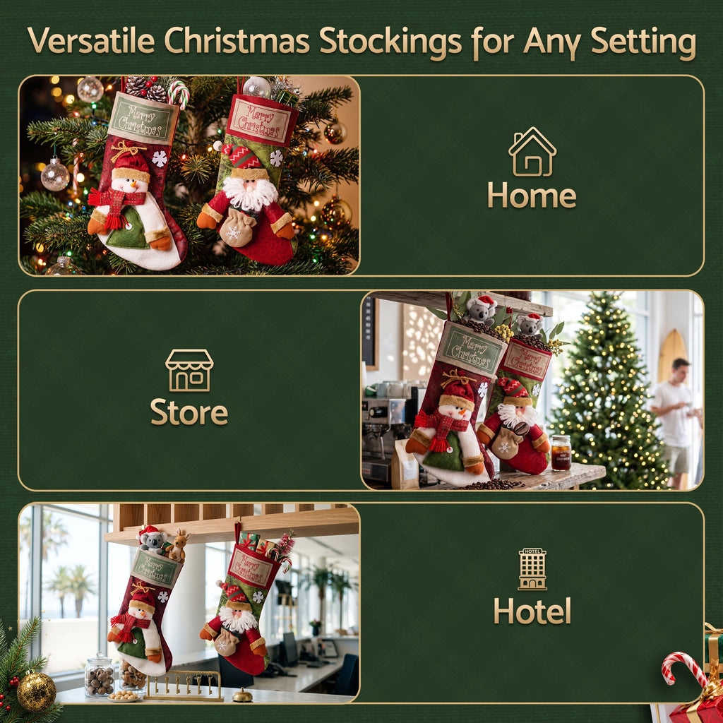 Plush Santa and Snowman Stockings, Set of 2