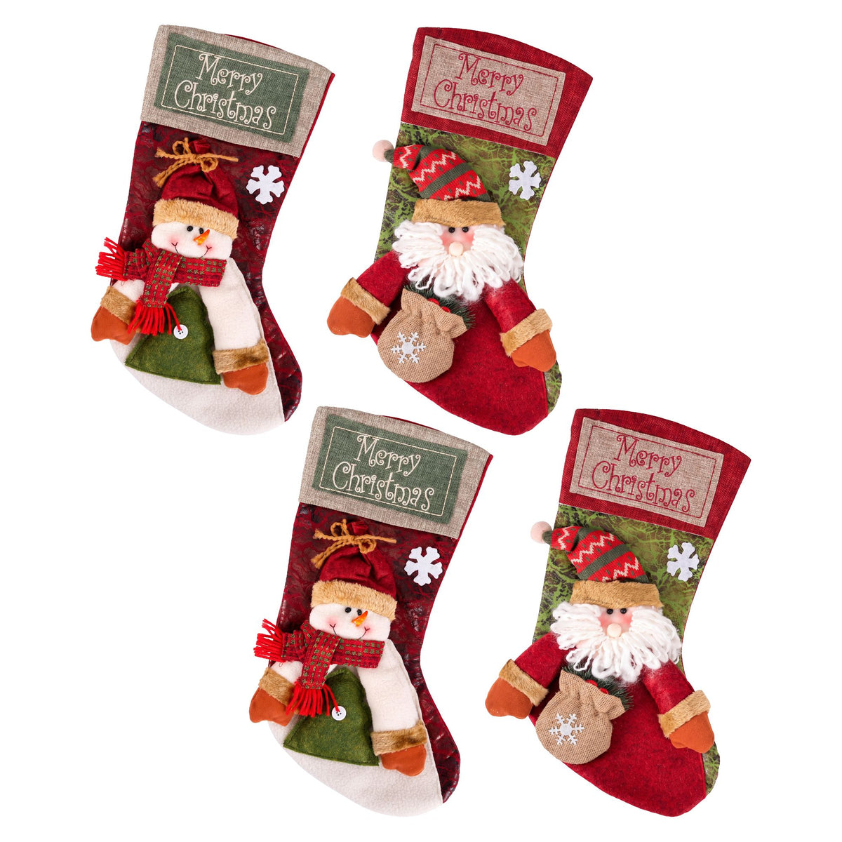 Plush Santa and Snowman Stockings, Set of 4