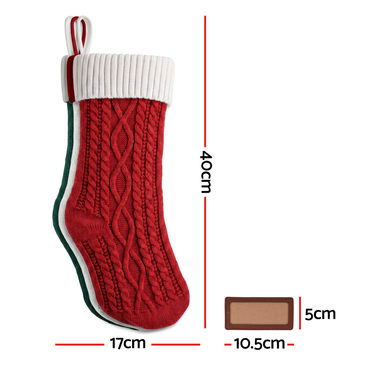 Knitted Christmas Stockings with Leather Tags, Set of 3