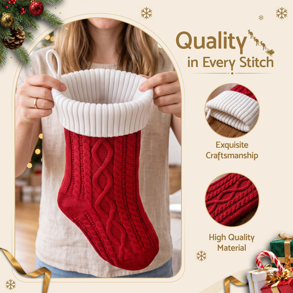 Knitted Christmas Stockings with Leather Tags, Set of 3