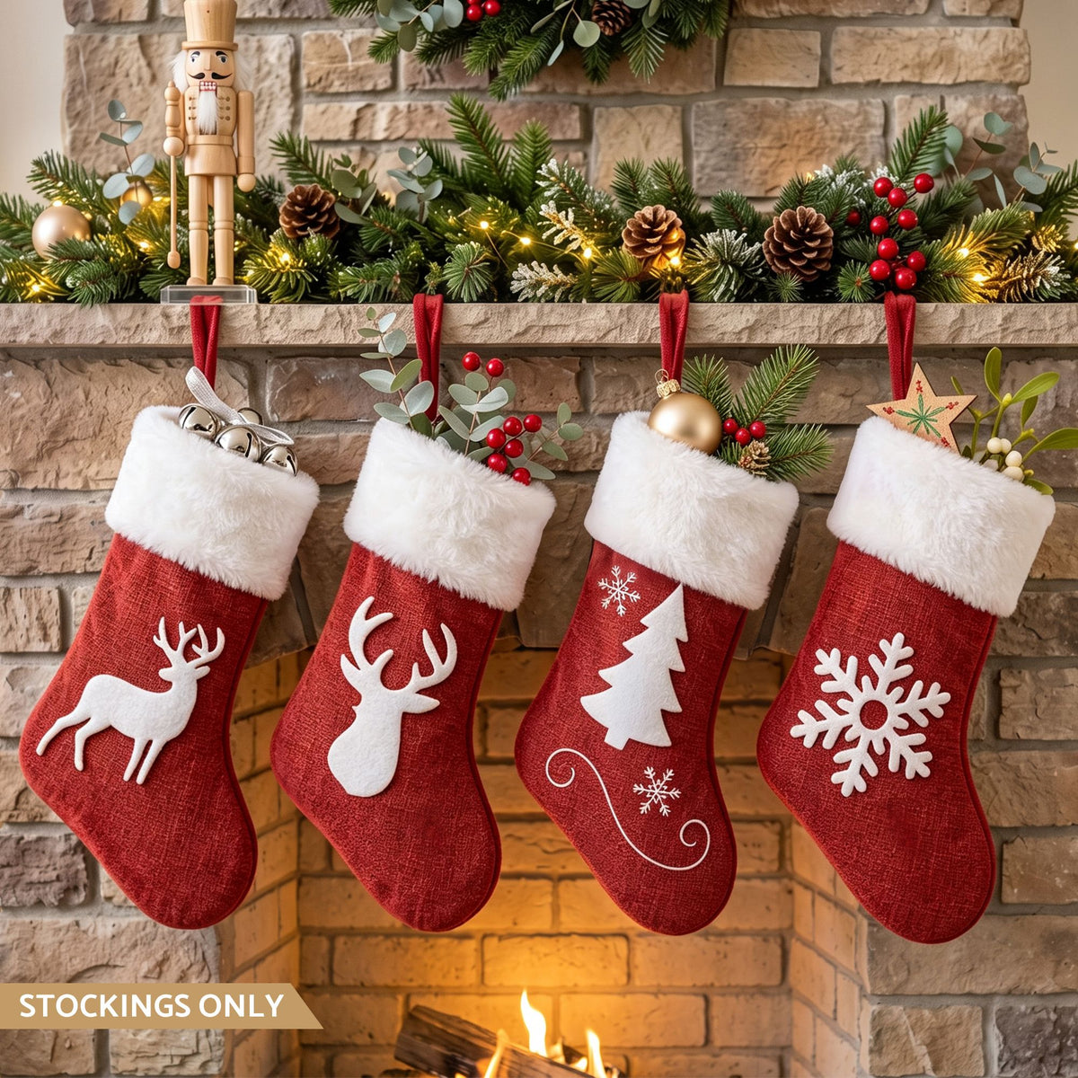 Velvet Christmas Stockings, Set of 4, 46.5cm