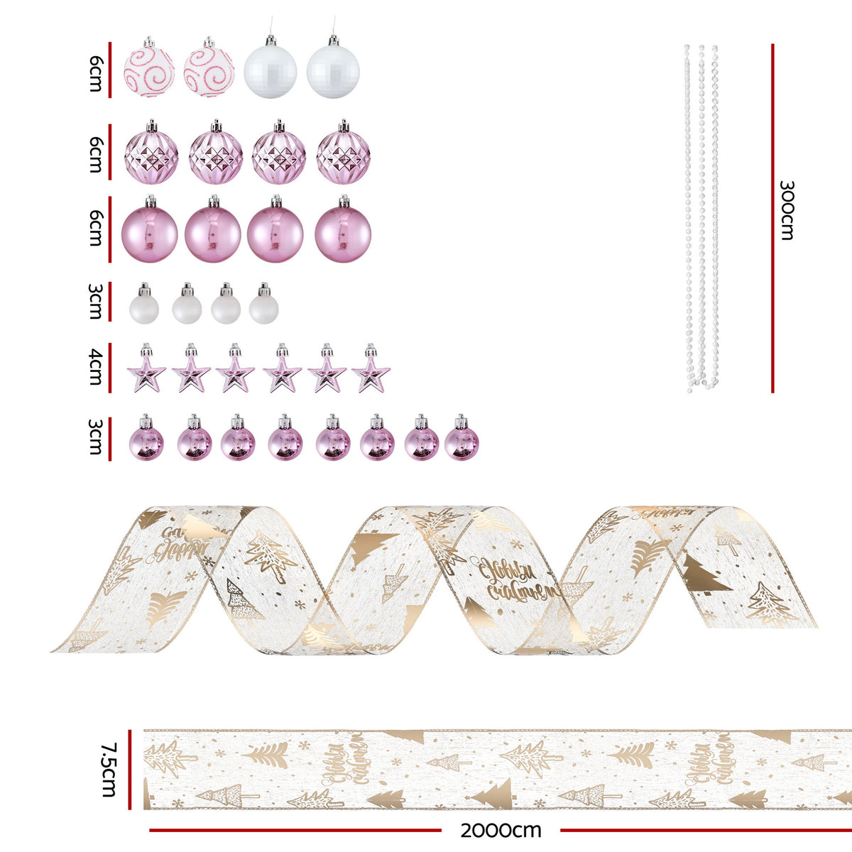 Ribbon and Bauble Tree Decorating Set, 34 Pieces