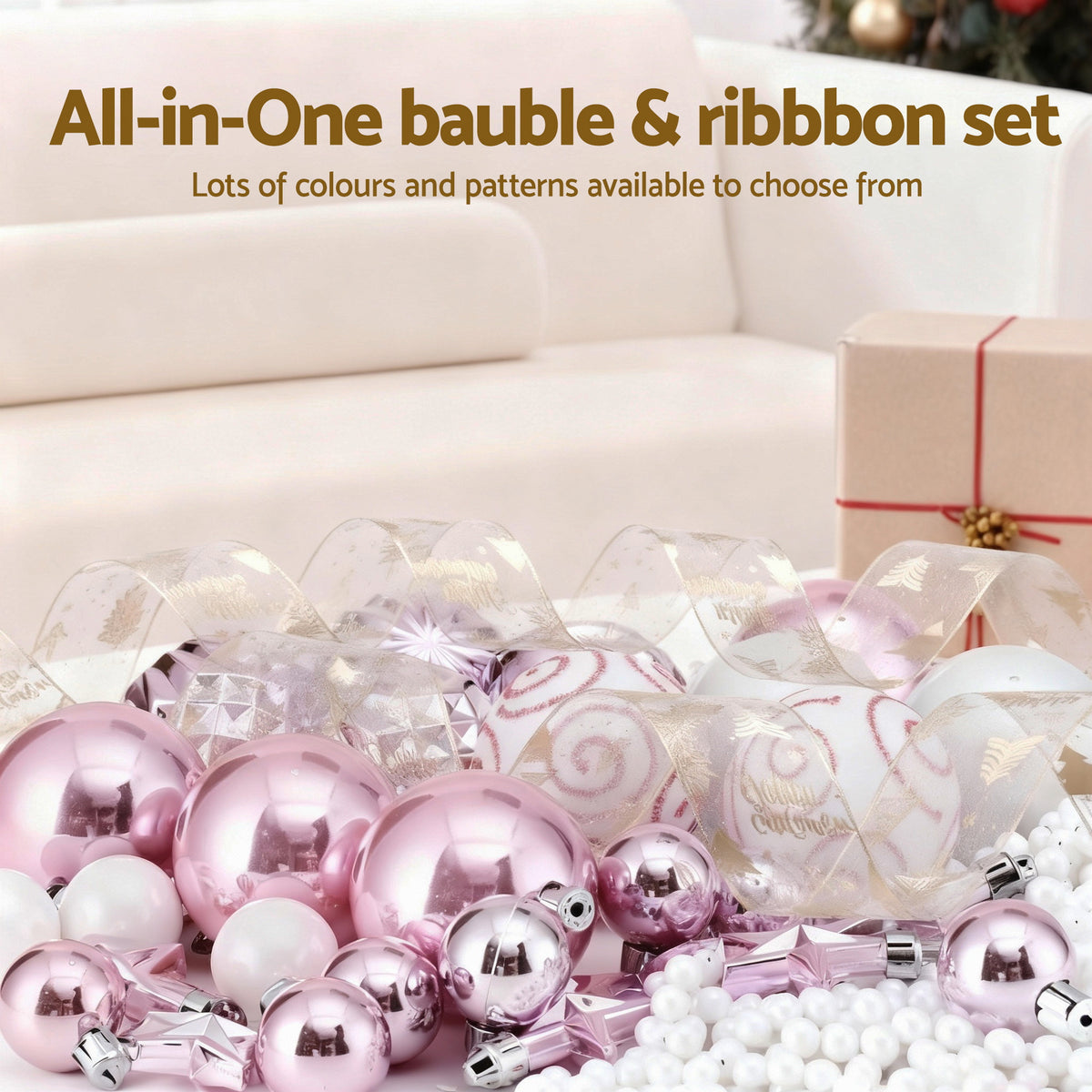 Ribbon and Bauble Tree Decorating Set, 34 Pieces