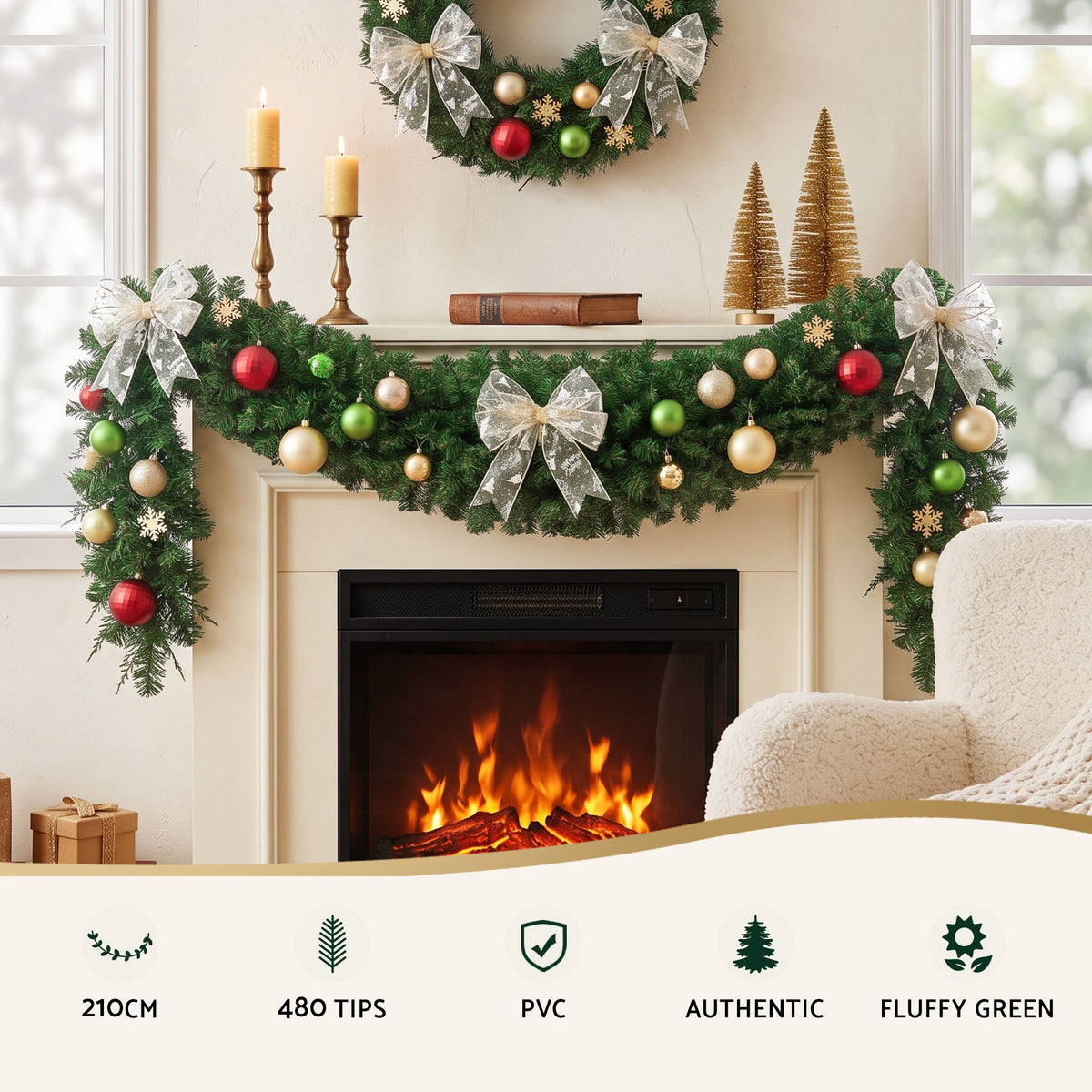 Lush Green Christmas Garland, 2.1m