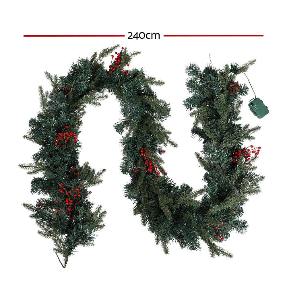 Pre-Lit Berry Christmas Garland, 2.4m