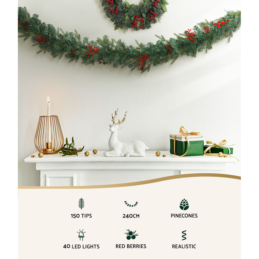 Pre-Lit Berry Christmas Garland, 2.4m