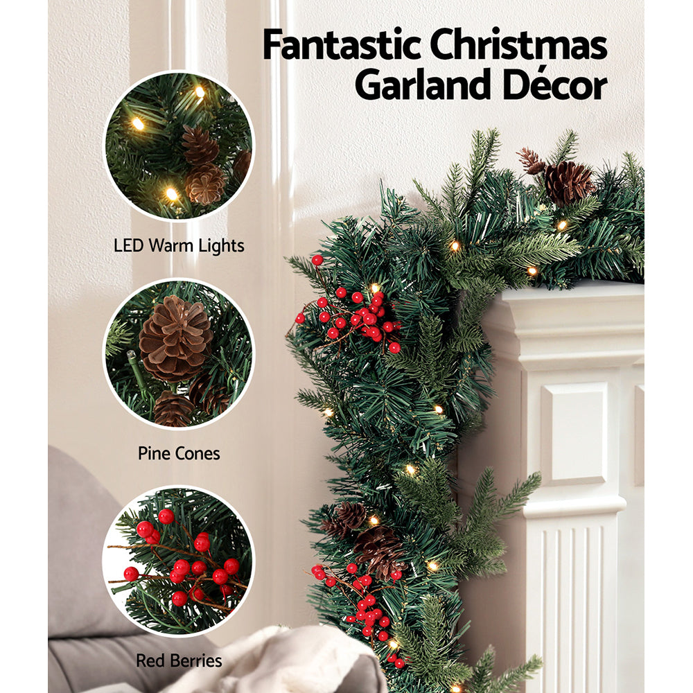 Pre-Lit Berry Christmas Garland, 2.4m