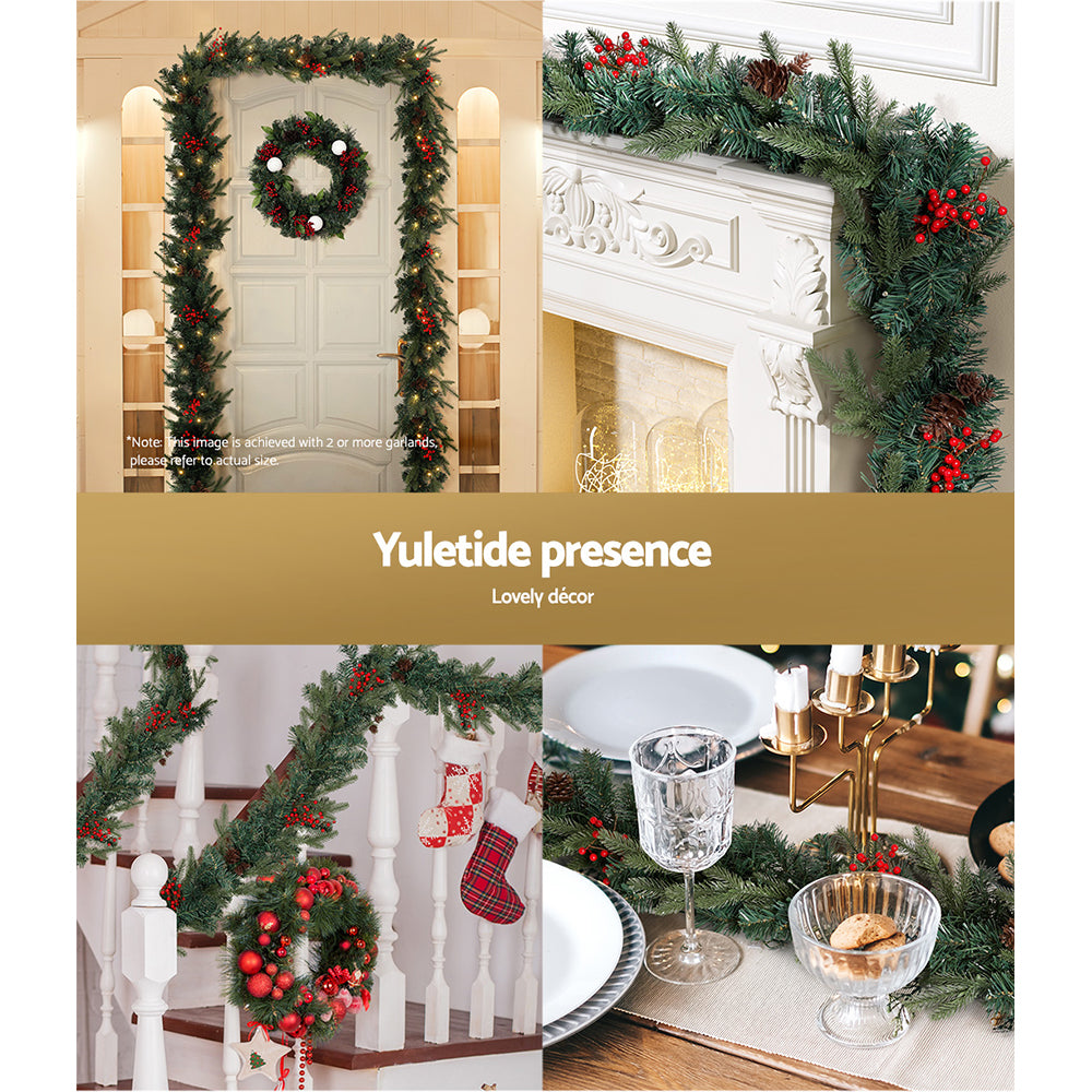 Pre-Lit Berry Christmas Garland, 2.4m