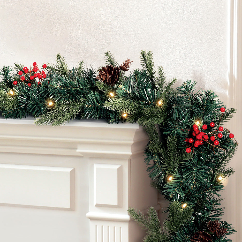 Pre-Lit Berry Christmas Garland, 2.4m