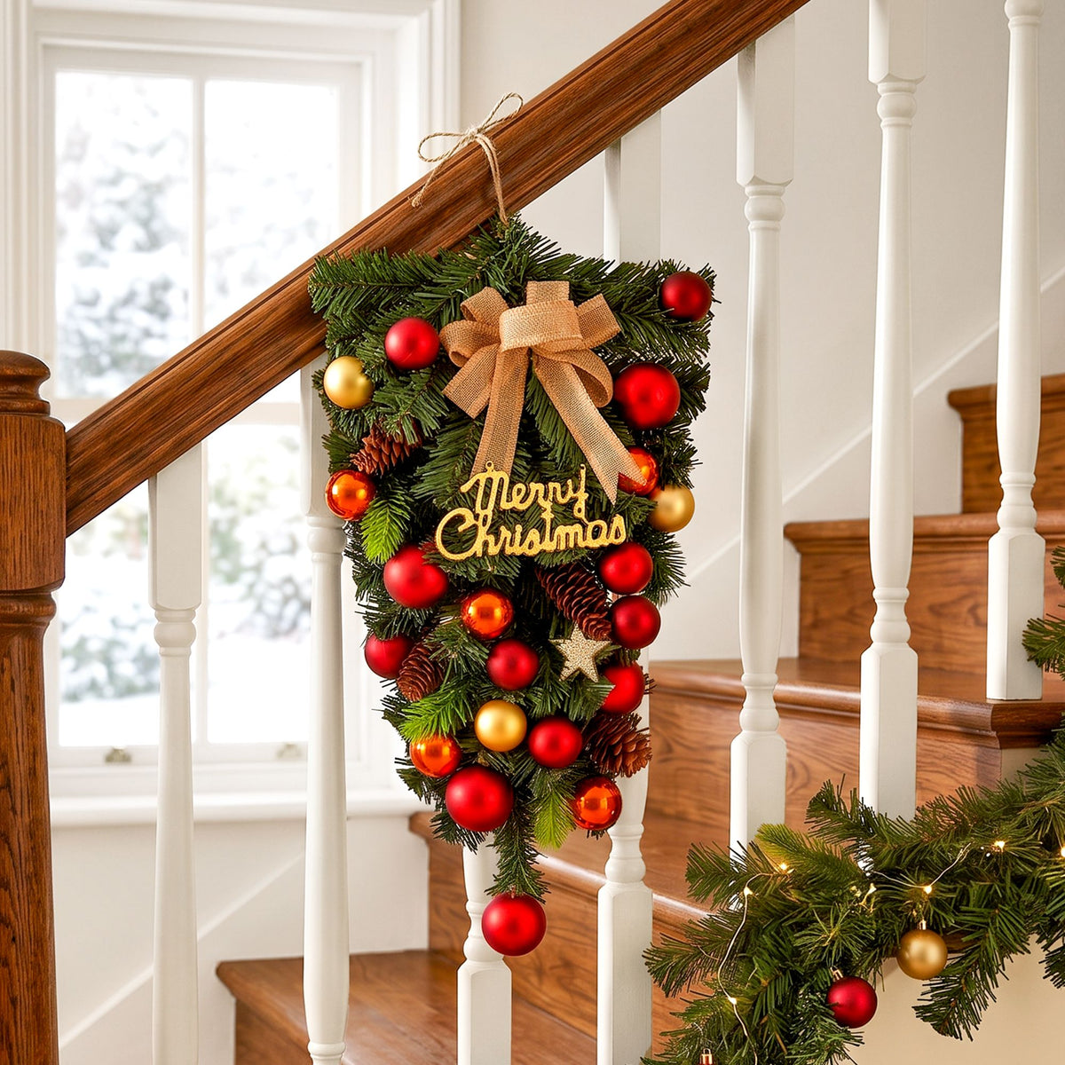 Bow and Bauble Hanging Garland, 50cm