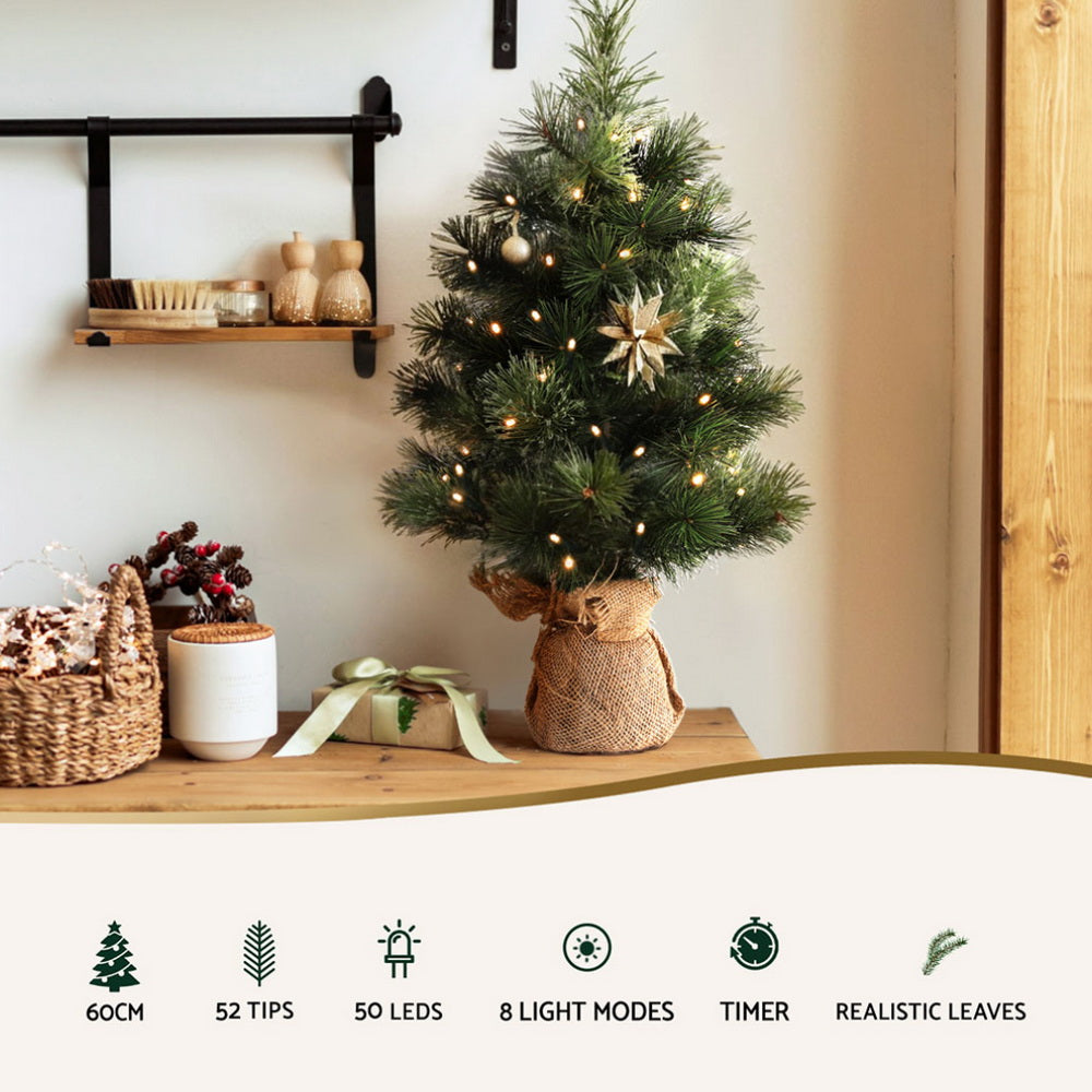 Mini Pre-Lit Tabletop Tree, 60cm, with Timer