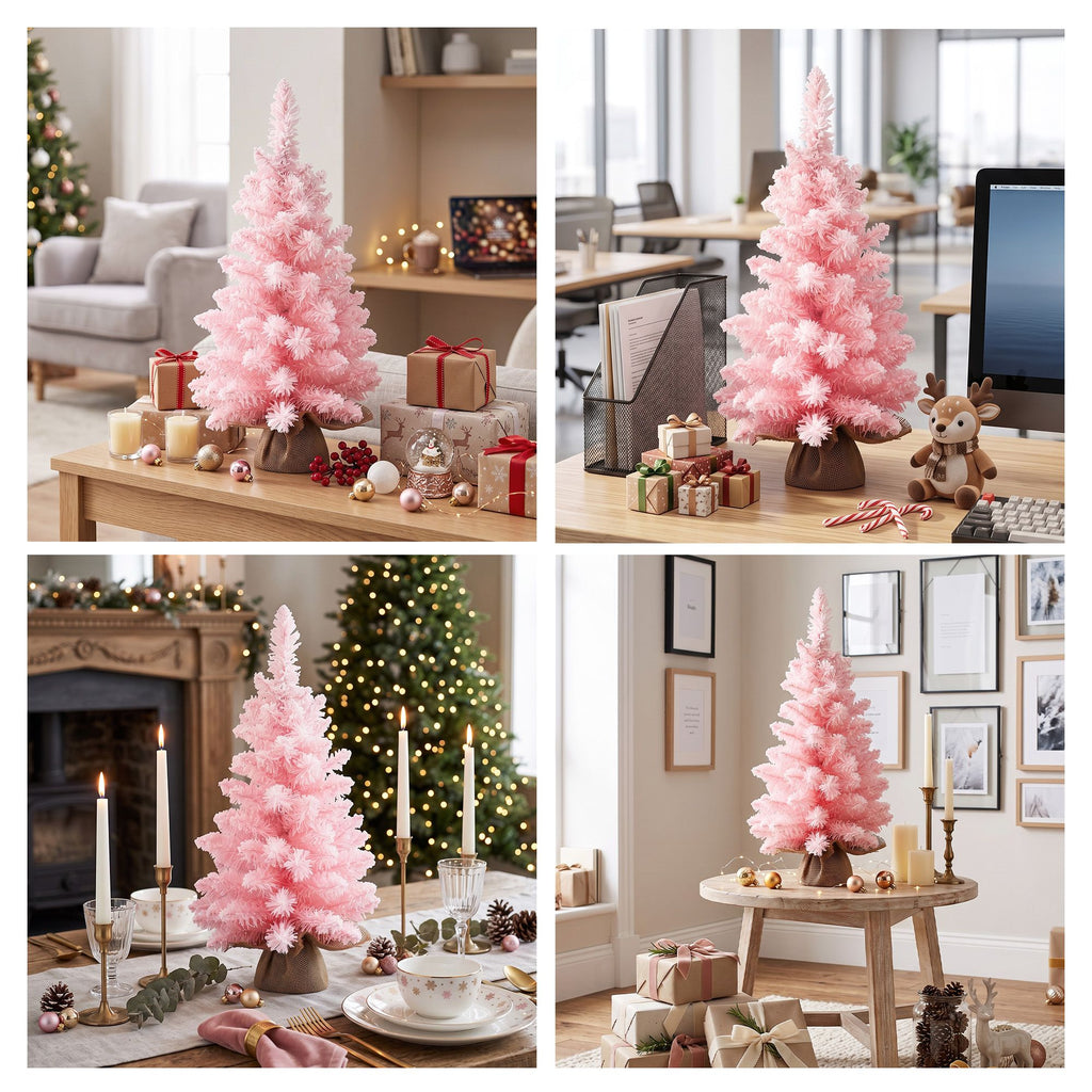 Flocked Pink Tabletop Tree, 60cm