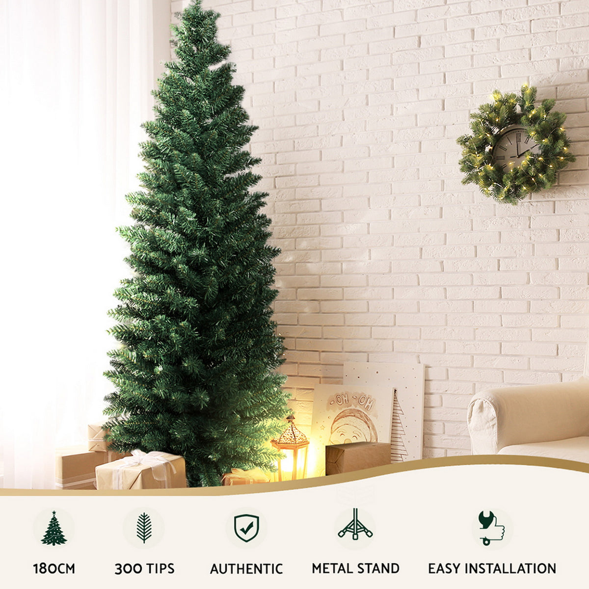 Slim Green Fir Christmas Tree, 1.8m