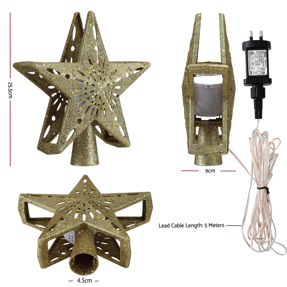 Gold Star Tree Topper with Snowflake Projector