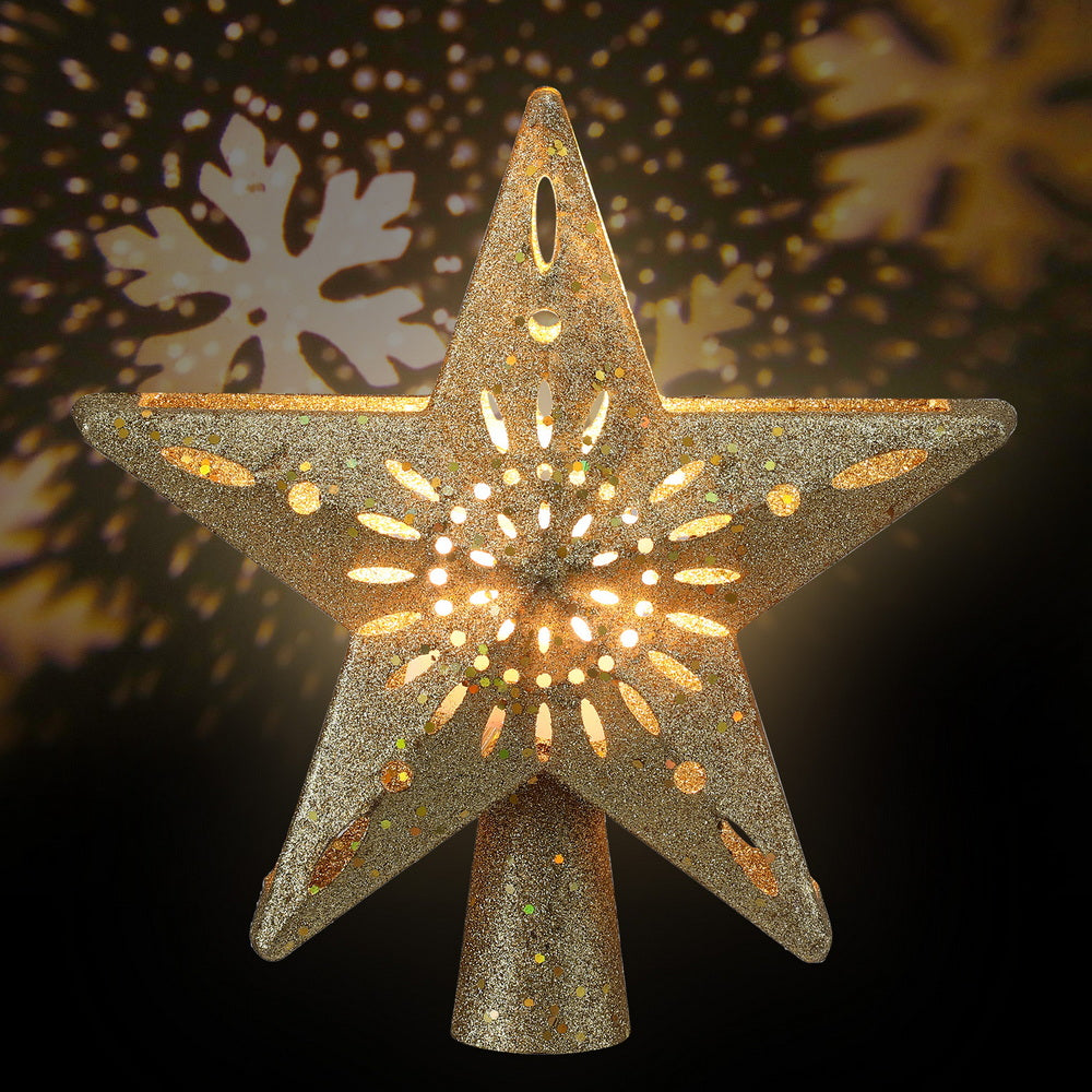 Gold Star Tree Topper with Snowflake Projector