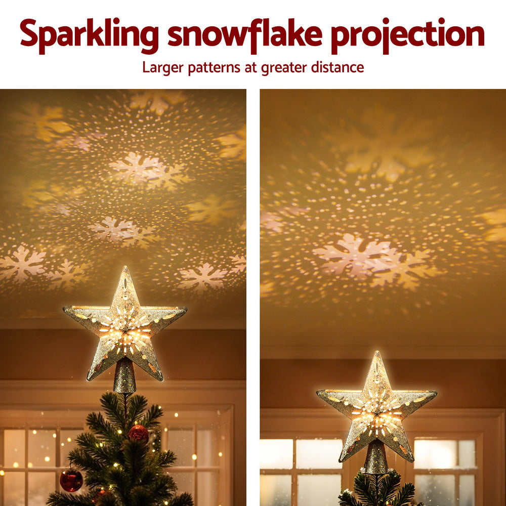 Gold Star Tree Topper with Snowflake Projector