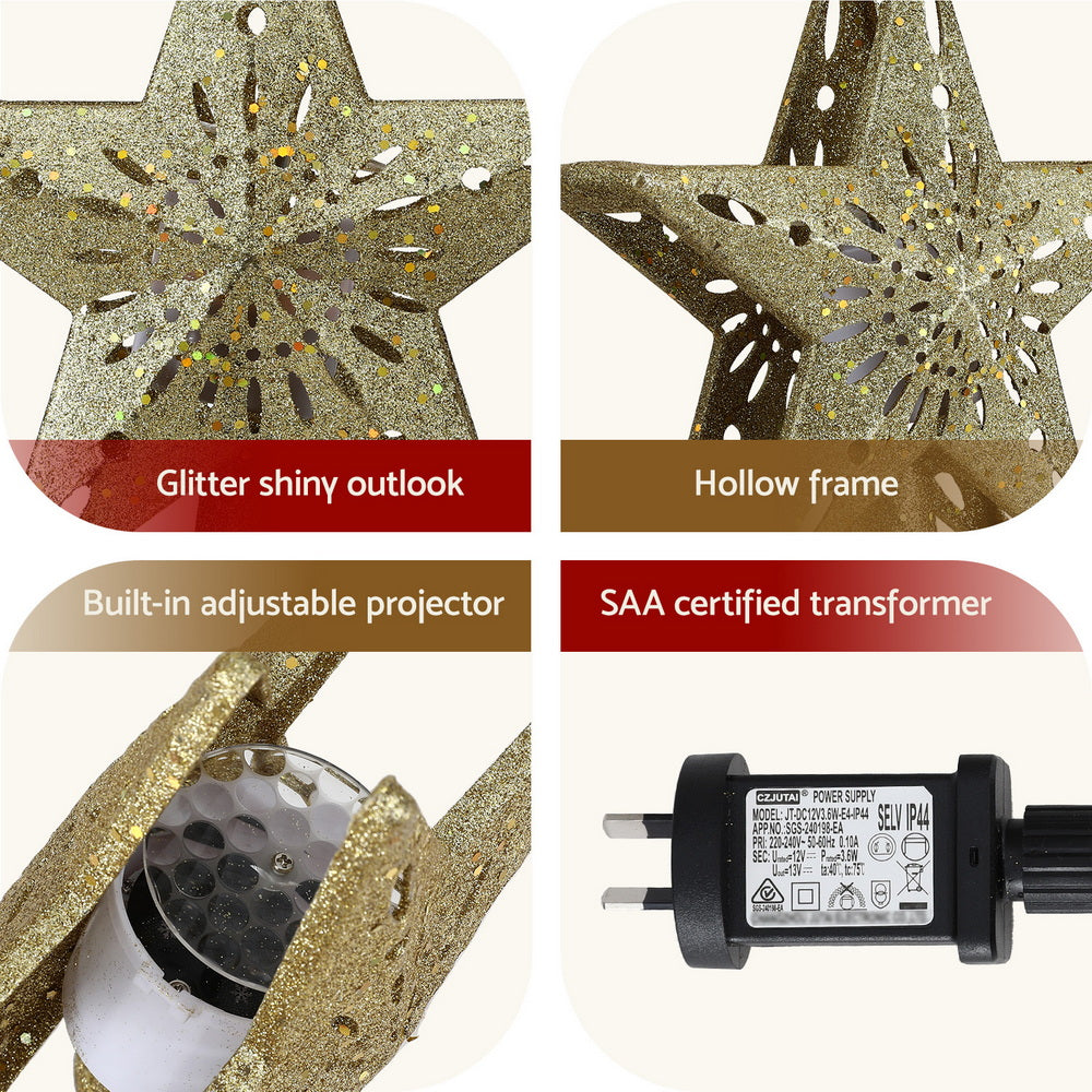 Gold Star Tree Topper with Snowflake Projector