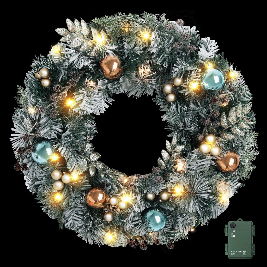 Pre-Lit Snowy Christmas Wreath, 60cm