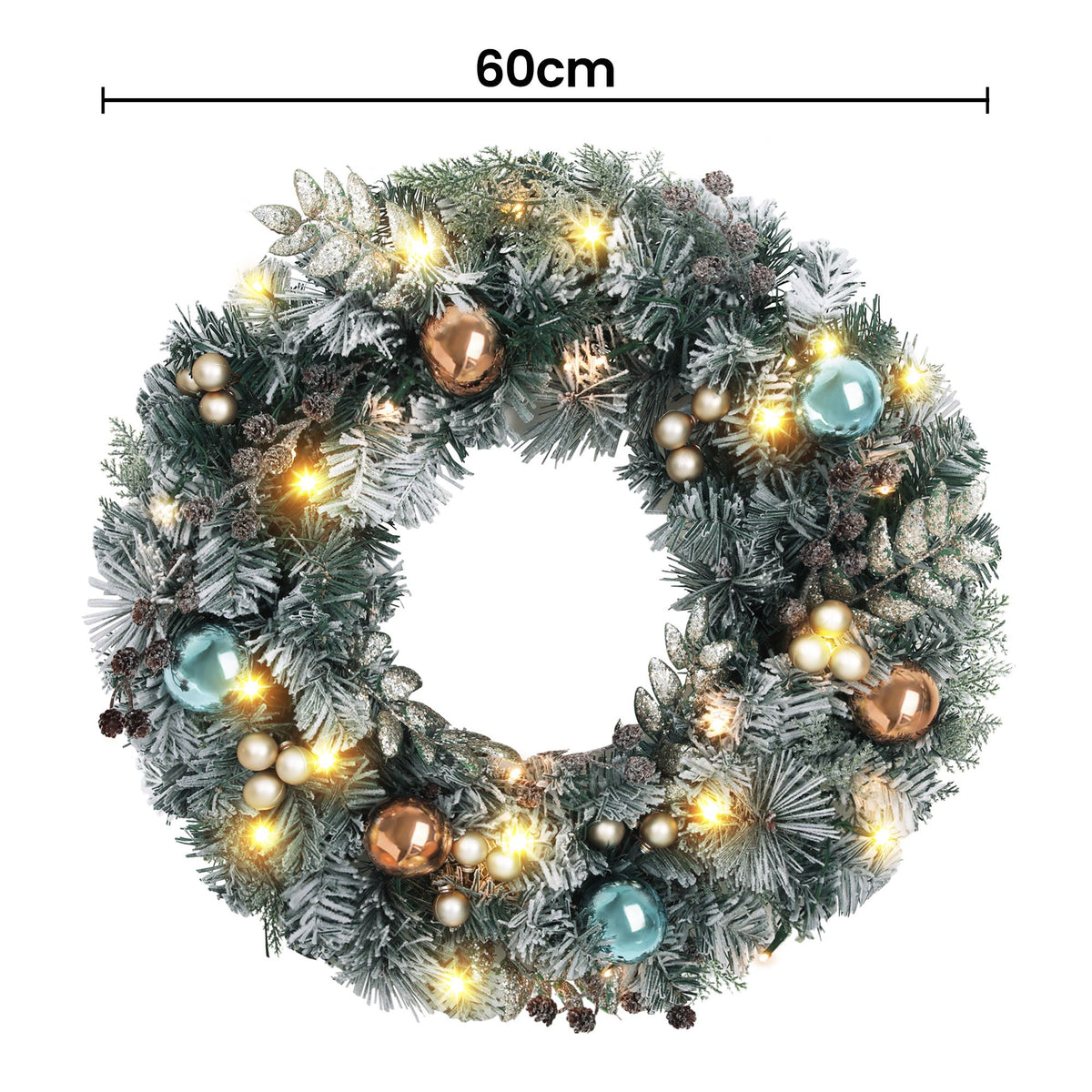Pre-Lit Snowy Christmas Wreath, 60cm