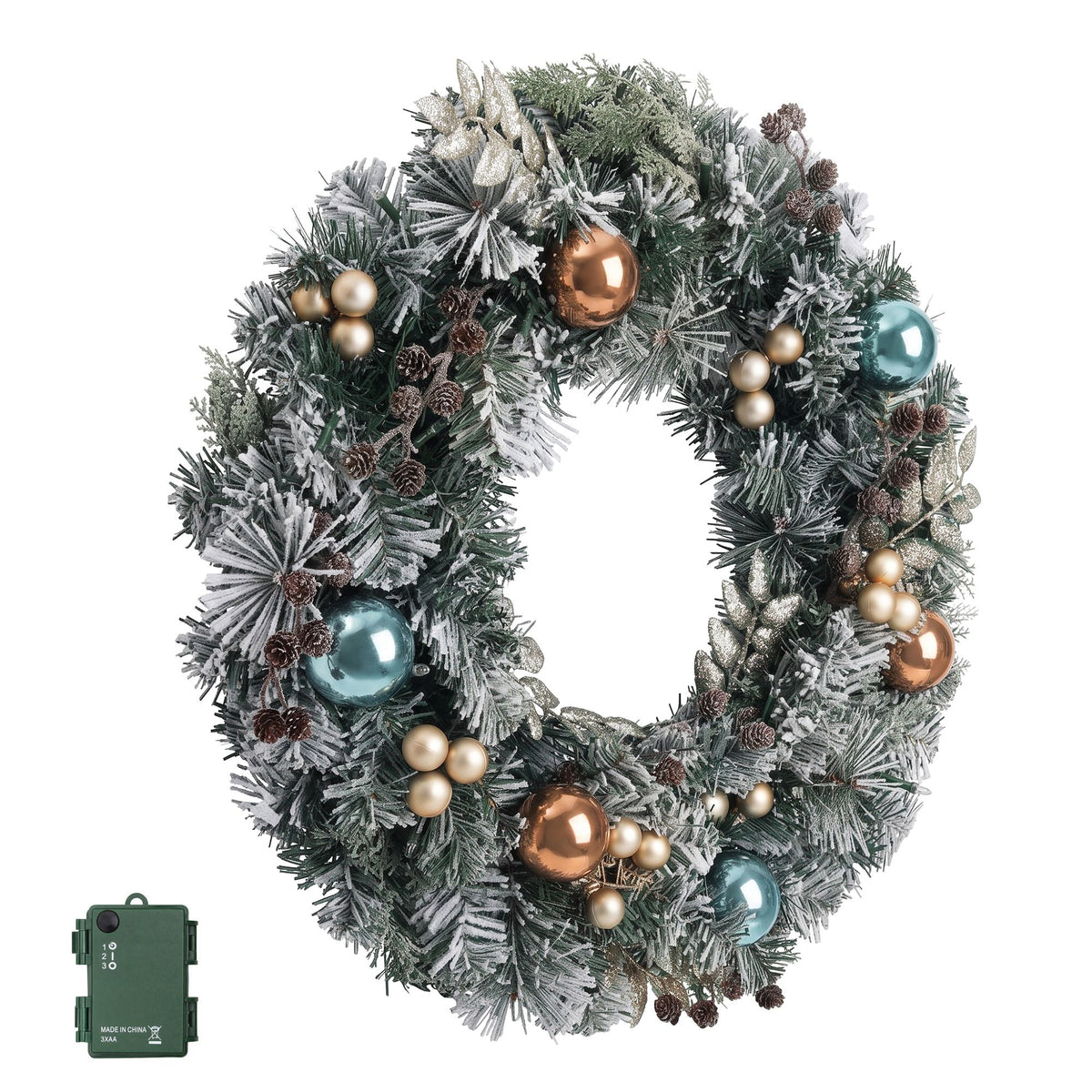 Pre-Lit Snowy Christmas Wreath, 60cm