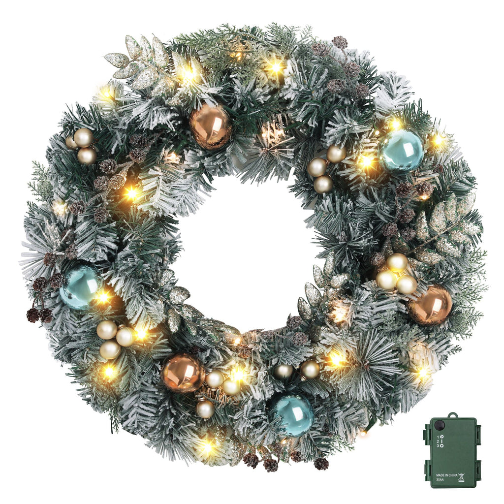 Pre-Lit Snowy Christmas Wreath, 60cm