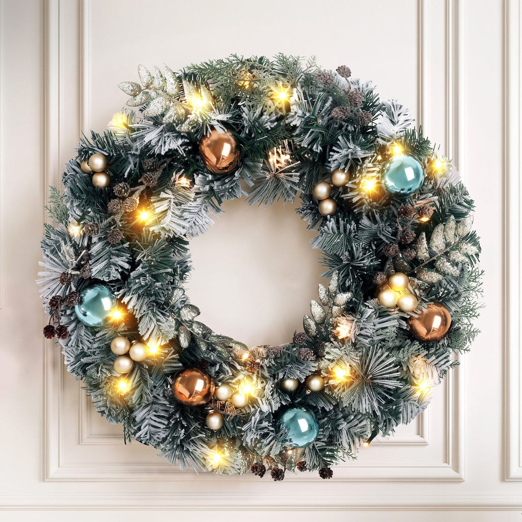 Pre-Lit Snowy Christmas Wreath, 60cm