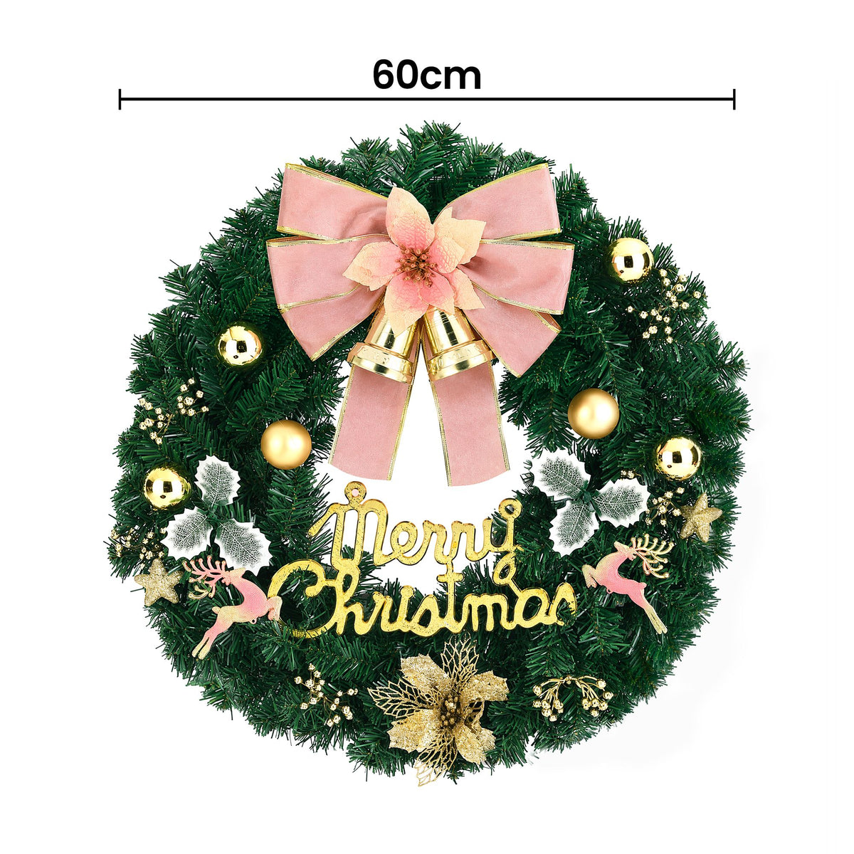 Bow, Bell and Bauble Christmas Wreath, 60cm