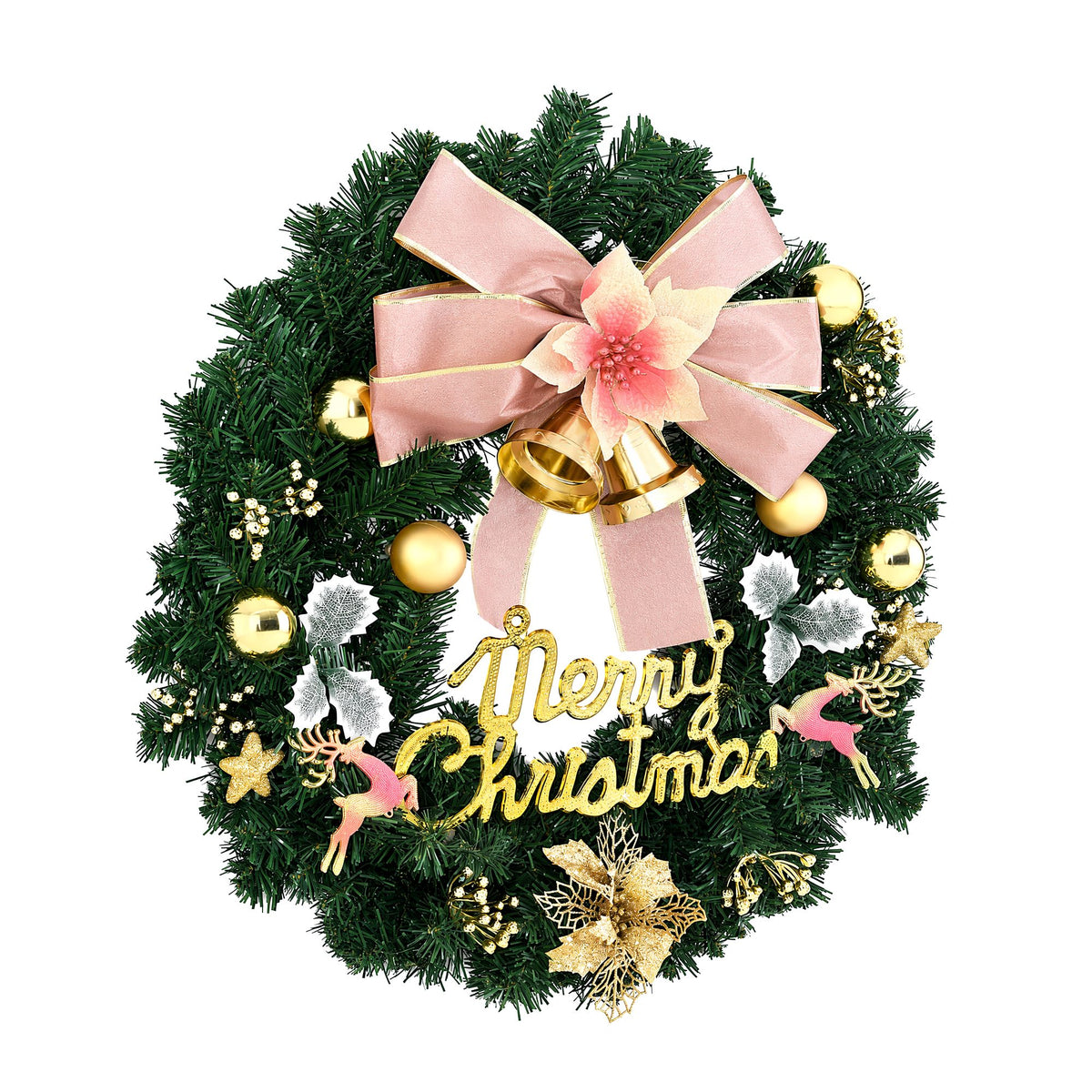 Bow, Bell and Bauble Christmas Wreath, 60cm