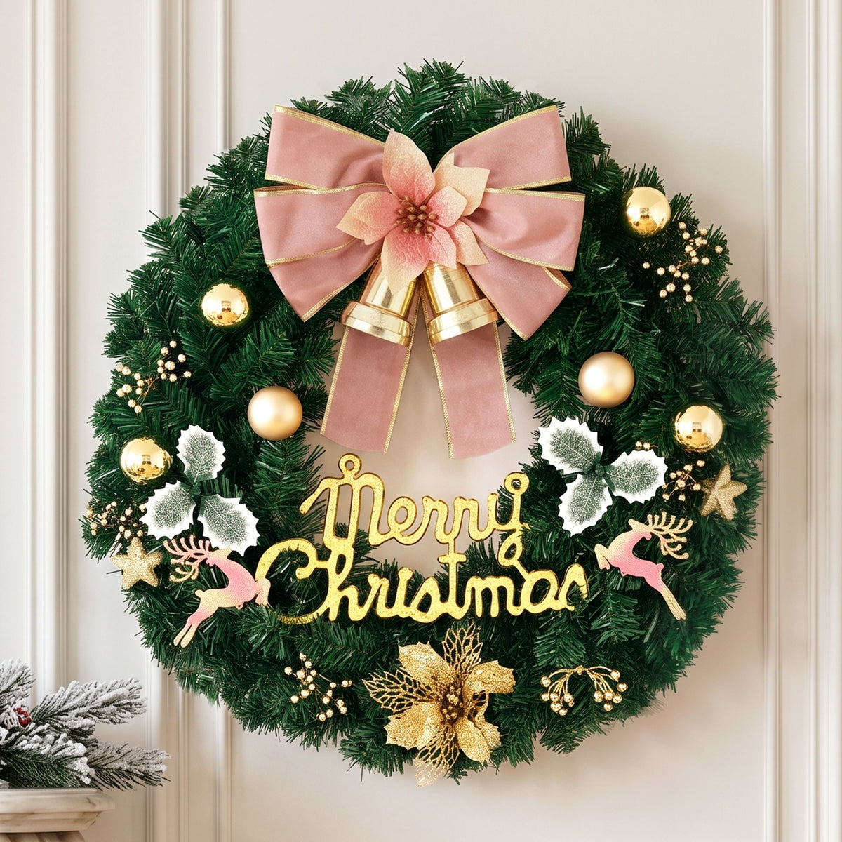 Bow, Bell and Bauble Christmas Wreath, 60cm