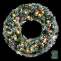 Pre-Lit Frosted Berry Christmas Wreath, 60cm
