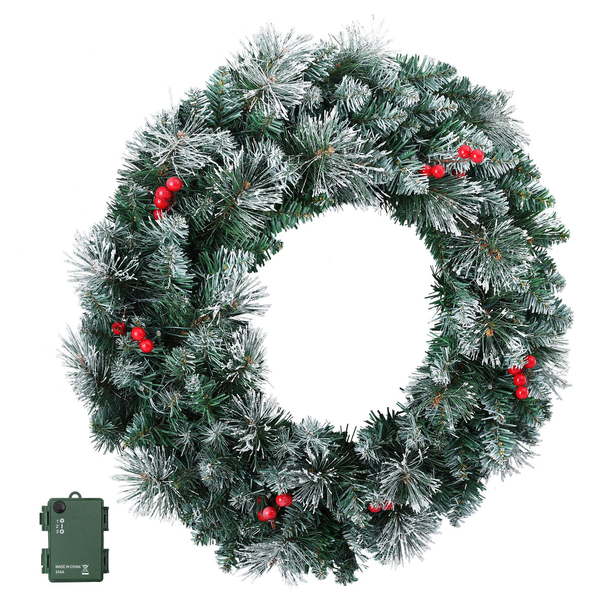 Pre-Lit Frosted Berry Christmas Wreath, 60cm
